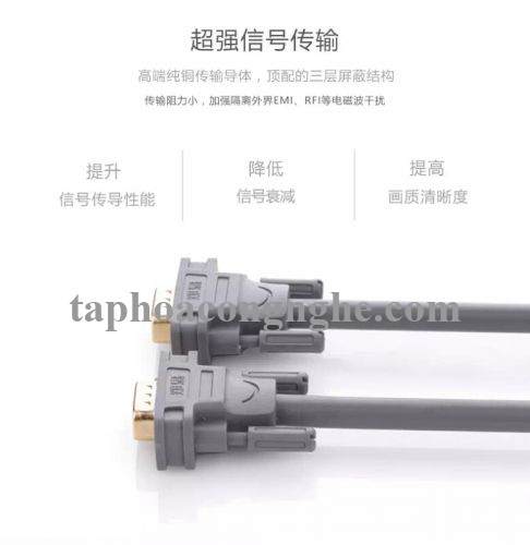 Ugreen 11649 3M màu Xám Cáp tín hiệu VGA 3 + 9 hỗ trợ phân giải 1080P VG104 30011649